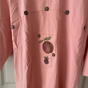 Vintage Peach Button-Accent Top with Fruit Design